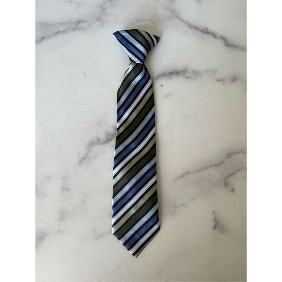 boys striped clip on blue green Windsor knot - Picture 2 of 2